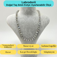 Yıldız Doğal Taş Sertifikalı Labrodorit Doğal Taş 6mm Makrome Kolye 45 cm- 55 cm Ayarlanabilir Ölçü