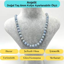 Yıldız Doğal Taş Sertifikalı Anjelit Doğal Taş 6mm Makrome Kolye 45 cm- 55 cm Ayarlanabilir Ölçü
