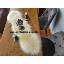 Krem  Kürklü Peluş Masa Örtüsü Şık Dekoratif Lüks Elegant Modern Dekoratif  Runner.