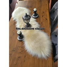 Krem  Kürklü Peluş Masa Örtüsü Şık Dekoratif Lüks Elegant Modern Dekoratif  Runner.