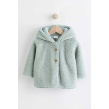 Next Baby Adaçayı Yeşili  Tam Polar Astarlı Kapüşonlu Peluş Ceket