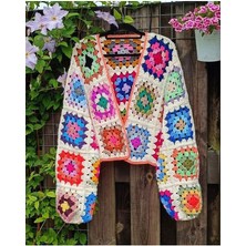 El Örgüsü Motif Detaylı Crochet Kadın Hırka
