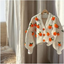 El Örgüsü Gül Detayli El Örgüsü  Beyaz Kadın Hırka, Çiçekli Hırka,trend Hırka