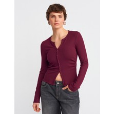Dilvin 31548 Düğme Detaylı Büzgülü Top-Bordo