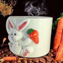 Bonita Bon Luxe 3D Kabartma El Emeği Göz Nuru Şaşkın Tavşan Seramik Kupa Bardak 400 ml