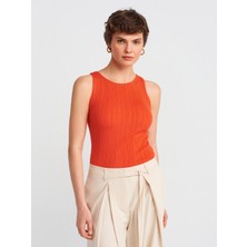 Dilvin 10726 Kayık Yaka Fitilli Triko Bluz-Kırmızı