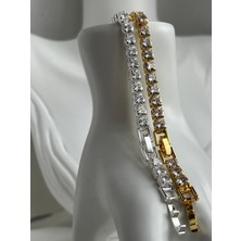 Ceyda Ada Jewelry Yuvarlak Taş Zirkon Bileklik /Gold-beyaz