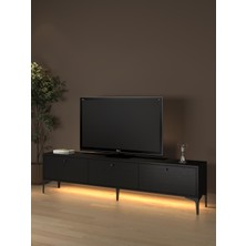 Venüs LED Işıklı Dolaplı Minifiksli 180 cm Geniş Tv Ünitesi - Tv Sehpası - Wood Siyah