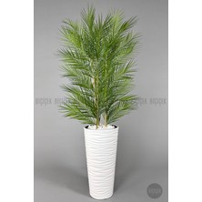 Biçiçek Yapay Areka Ağacı Palmiye Ağacı 33 Yapraklı Bambu Gövdeli Beyaz Kumsal Saksı Salon Çiçeği 150CM