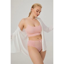 Cottonhill Dantelli Tül Detaylı Büyük Beden Kadın Brezilya Kilot--Pudra