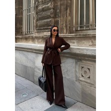 Rabury Clove Kemerli Ceket & Palazzo Pantolon Takım