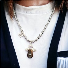 Sibelya Aksesuar Doğaltaş Kaplangözü Gümüş Melek Uçlu Kolye