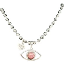 Sibelya Aksesuar Doğaltaş Pembe Kuvars Gümüş Göz Uçlu Kolye