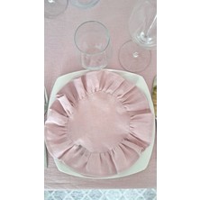 Pembe Buldan Yıkanmış Keten Amerikan Servisi Yuvarlak 4\'lü Vintage 40 cm