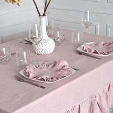 Pembe Buldan Yıkanmış Keten Amerikan Servisi Yuvarlak 4\'lü Vintage 40 cm