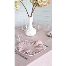 Pembe Buldan Yıkanmış Keten Amerikan Servisi Yuvarlak 4\'lü Vintage 40 cm