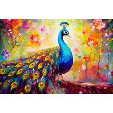 Aden Dekoratif Çok Renkli Güzel Bir Tavus Kuşu Çalışması Kanvas Tablo