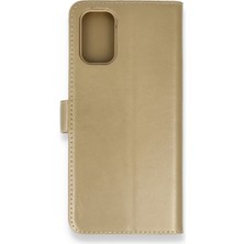 Bilişim Akademi  Oppo A52 Kılıf Deri Kartlıklı Kılıf Kapaklı Kılıf Cüzdanlı - Gold