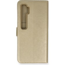 Bilişim Akademi  Xiaomi Mi Note 10 Kılıf Deri Kartlıklı Kılıf Kapaklı Kılıf Cüzdanlı - Gold