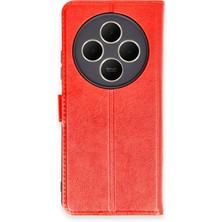 Bilişim Akademi  Xiaomi Redmi 14C Kılıf Deri Kartlıklı Kılıf Kapaklı Kılıf Cüzdanlı - Kırmızı