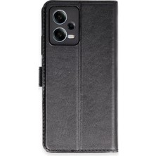 Bilişim Akademi  Xiaomi Redmi Note 12 5g Kılıf Deri Kartlıklı Kılıf Kapaklı Kılıf Cüzdanlı - Siyah