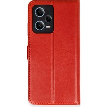 Bilişim Akademi  Xiaomi Redmi Note 12 Pro 5g Kılıf Deri Kartlıklı Kılıf Kapaklı Kılıf Cüzdanlı - Kırmızı