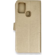 Bilişim Akademi  Samsung Galaxy A21S Kılıf Deri Kartlıklı Kılıf Kapaklı Kılıf Cüzdanlı - Gold