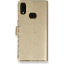 Bilişim Akademi  Samsung Galaxy A10S Kılıf Deri Kartlıklı Kılıf Kapaklı Kılıf Cüzdanlı - Gold