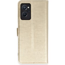 Bilişim Akademi  Realme 9i 4g Kılıf Deri Kartlıklı Kılıf Kapaklı Kılıf Cüzdanlı - Gold