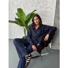 Elif Özbey Koyu Lacivert Ince Denim Takım