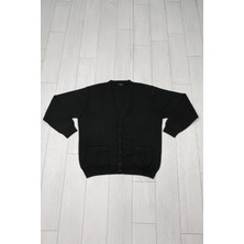 Woolen World Ön Cepli V Yaka Battal (Büyük Boy) Düğmeli Yünlü Triko Hırka