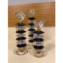 Şamdan Mumluk 3'lü Kristal El Yapımı Füme Şeffaf 27 22 18 cm