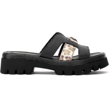 Ayakkabı Fuarı Elit DK523-010 Kadın Hakiki Deri Düz Terlik Siyah