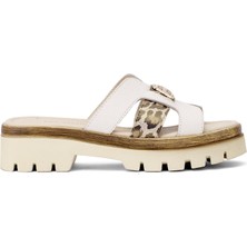 Ayakkabı Fuarı Elit DK523-010 Kadın Hakiki Deri Düz Terlik Bej