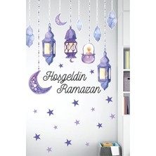 Ayza Tasarım Hoşgeldin Ramazan Soft Mor Temalı Fener Sarkıt Cam Duvar Sticker Seti - Ramazan Süsü
