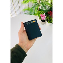 Derius Unisex Mat Lacivert Deri Otomatik Mekanizmalı Kişiye Özel Kartlık Cüzdan