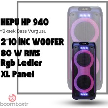 Hepu Hp 940 Taşınabilir Şarjlı Bluetooth Hoparlör 80 W Rms 2*10 Inc Woofer Ultra Bass