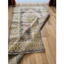 DesignEv 117 x 210  cm  Sarı ve Pembe Renkli El Dokuma Halı, Harika Yün Halı, Yumuşak Pastel Tonları, Vintage Bohem Ev Halısı