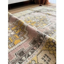 DesignEv 117 x 210  cm  Sarı ve Pembe Renkli El Dokuma Halı, Harika Yün Halı, Yumuşak Pastel Tonları, Vintage Bohem Ev Halısı