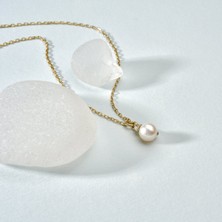 Nox Jewelry 14 Ayar Mikron Altın Kaplama İnci Sallantılı Taşlı Zarif Gümüş Kolye - CNS00607