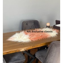 Somon  -Krem Tibet  Peluş Masa Örtüsü Şık Dekoratif Lüks Elegant Modern Dekoratif  Runner.