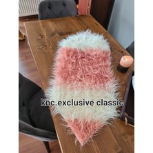 Somon  -Krem Tibet  Peluş Masa Örtüsü Şık Dekoratif Lüks Elegant Modern Dekoratif  Runner.