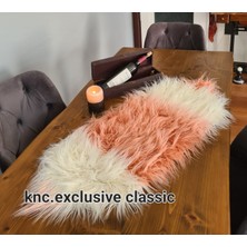 Somon  -Krem Tibet  Peluş Masa Örtüsü Şık Dekoratif Lüks Elegant Modern Dekoratif  Runner.