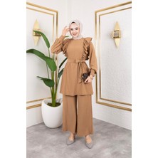 Fırfır Detaylı Tesettür TAKIM-3131 Latte