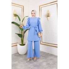 Fırfır Detaylı Tesettür TAKIM-3131 Bebe Mavisi