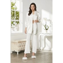 Arona Pierre Cardin 2050 Kadife Saten 3'lü Kadın Crop'lu Pijama Takımı