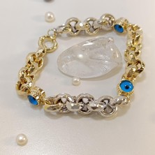 Göz Boncuklu Doç Zincirli Bileklik Künye 14 Ayar Altın Hd Videolu