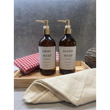 Zeze Desing Amber Cam Şişe El ve Bulaşık Sabunu Şişesi 500ML(GOLD Kapak)