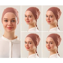 Melodi Scarf Kadın Tesettür Dikişsiz Set Bone Tarçın 5 Adet Bağlamalı Penye Bone