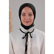 Melodi Scarf Kadın Tesettür Pratik Çıtçıtlı Sandy Fular Hazır Deniz Havuz Uyumlu Bone Siyah